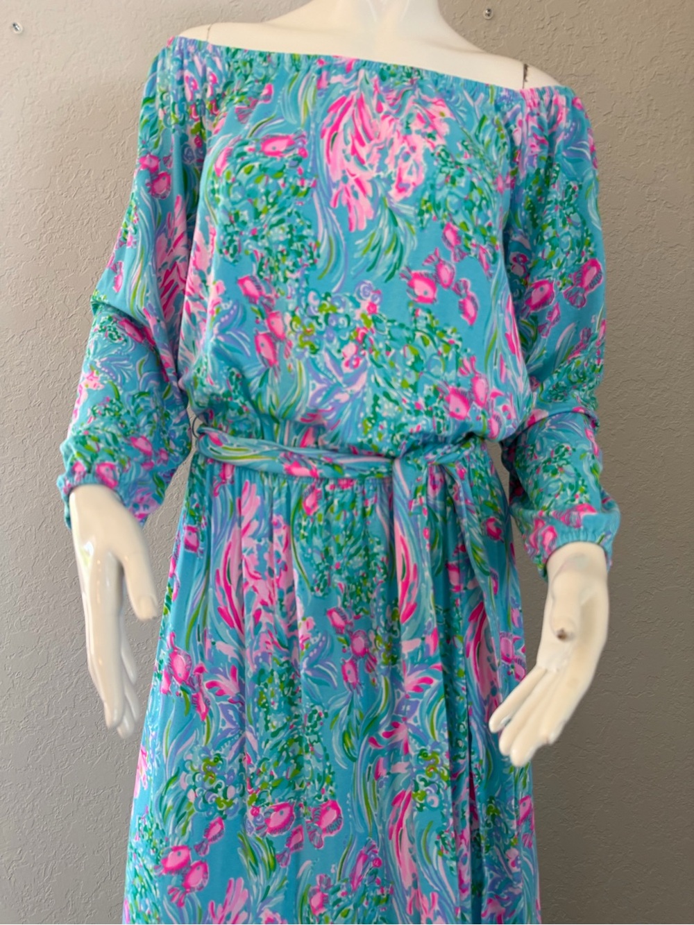 Lilly Pulitzer Odella Maxi Ruffle Dress Off the Shoulder Long Sleeve Size M - Picture 4 of 6
